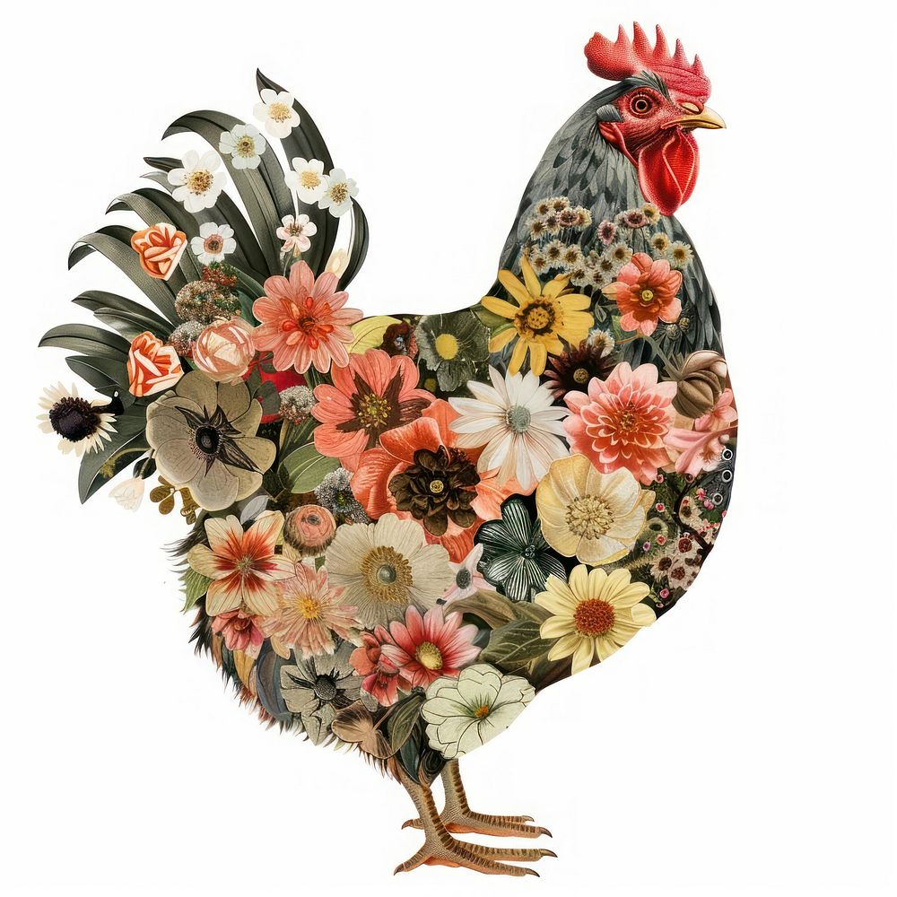 Flower Collage Chicken chicken poultry rooster.