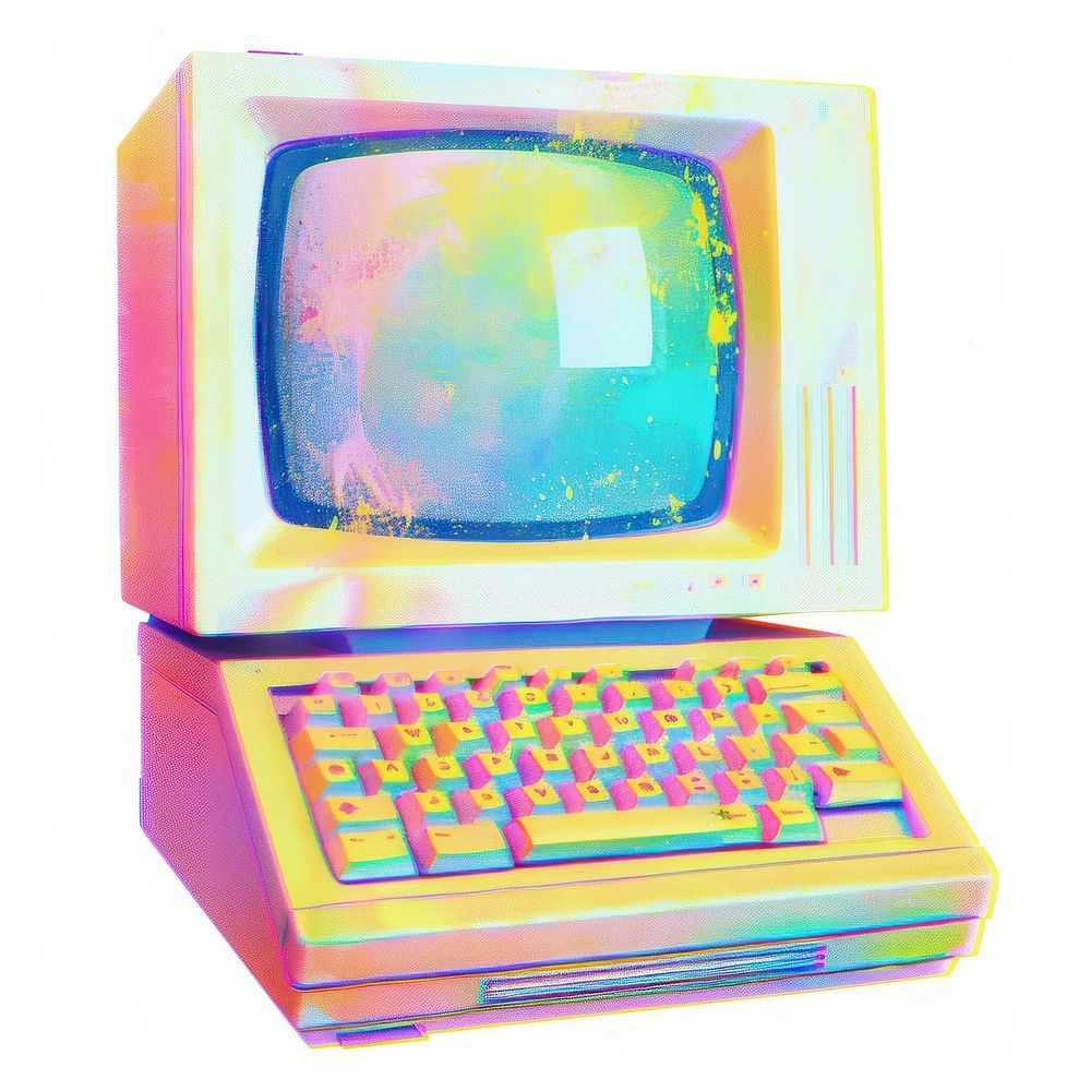 Computer PC Shaped Risograph style computer electronics television.