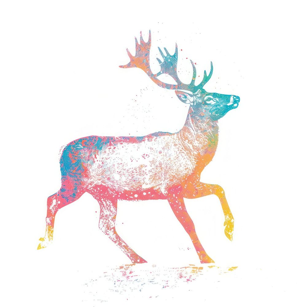 Reindeer Shaped Risograph style illustrated wildlife antelope.