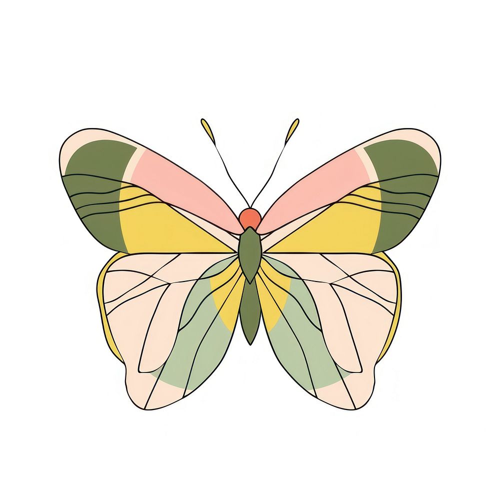 Retro minimalist symmetrical butterfly invertebrate illustrated drawing.
