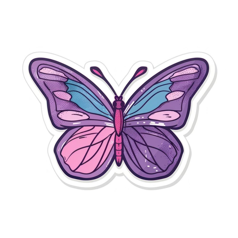 Retro sticker butterfly purple illustrated drawing.