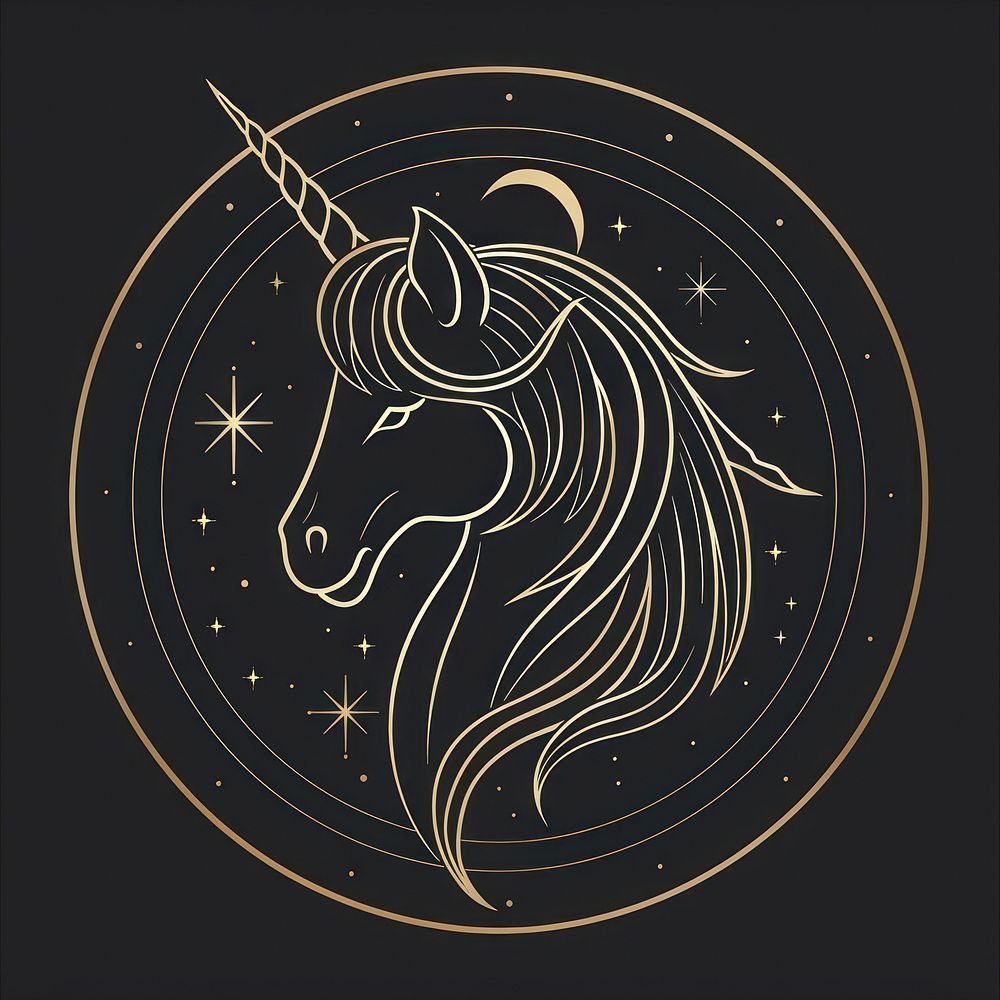 Surreal aesthetic Unicorn logo art blackboard.