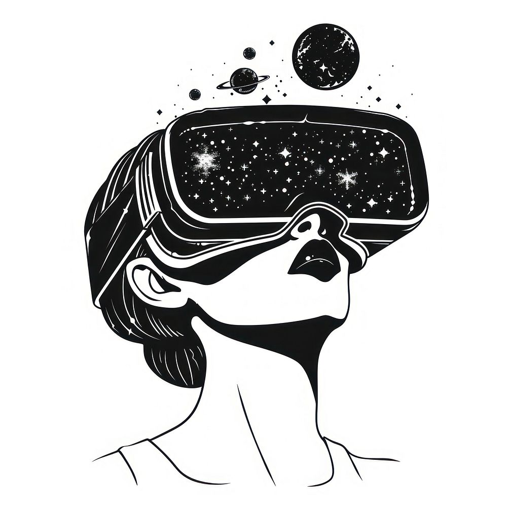 Surreal aesthetic VR glasses logo art illustrated drawing.