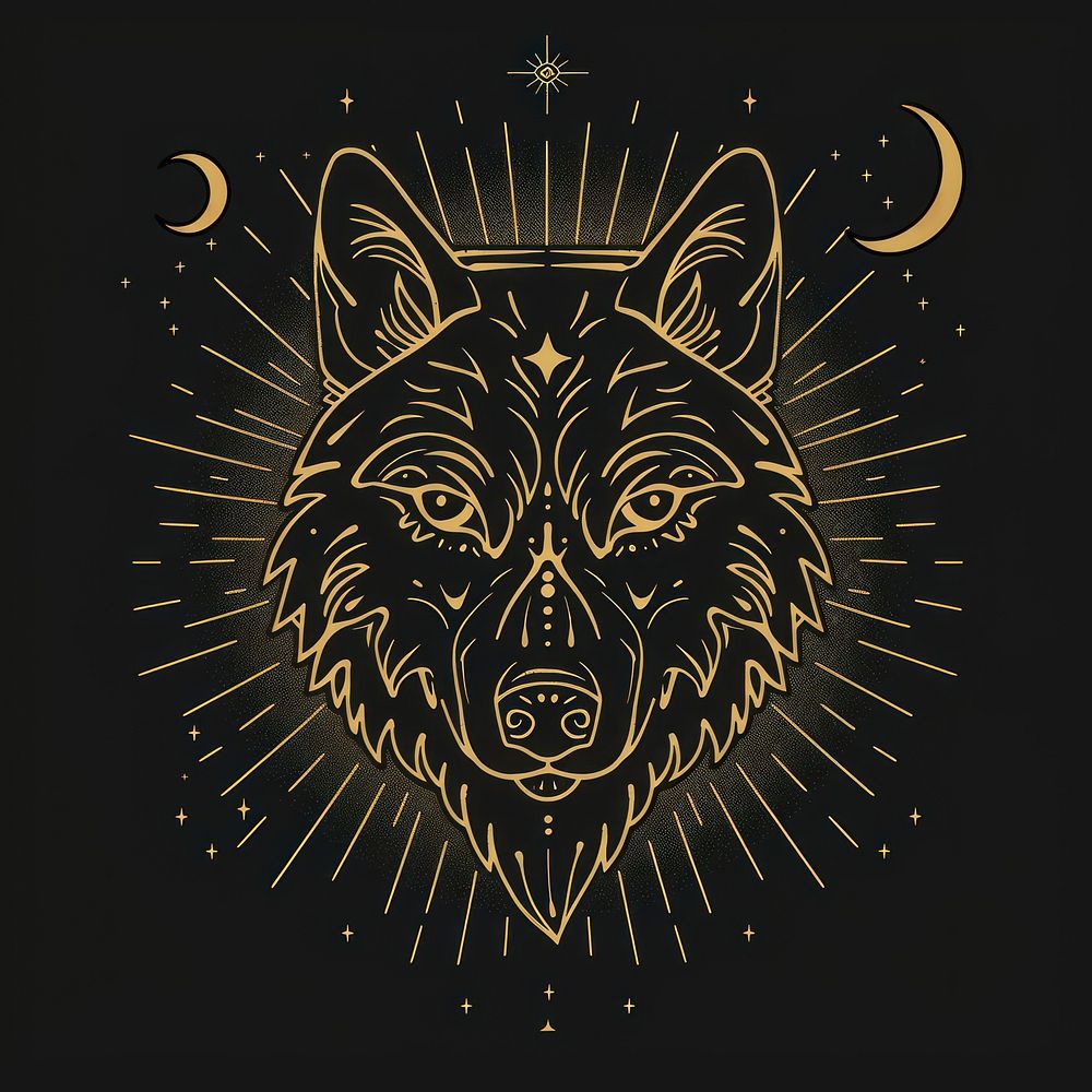 Surreal aesthetic Wolf logo art blackboard fireworks.