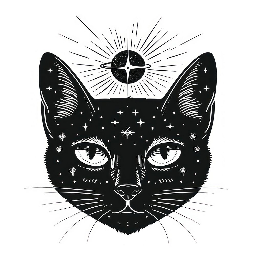 Surreal aesthetic Black cat logo art illustrated black cat.