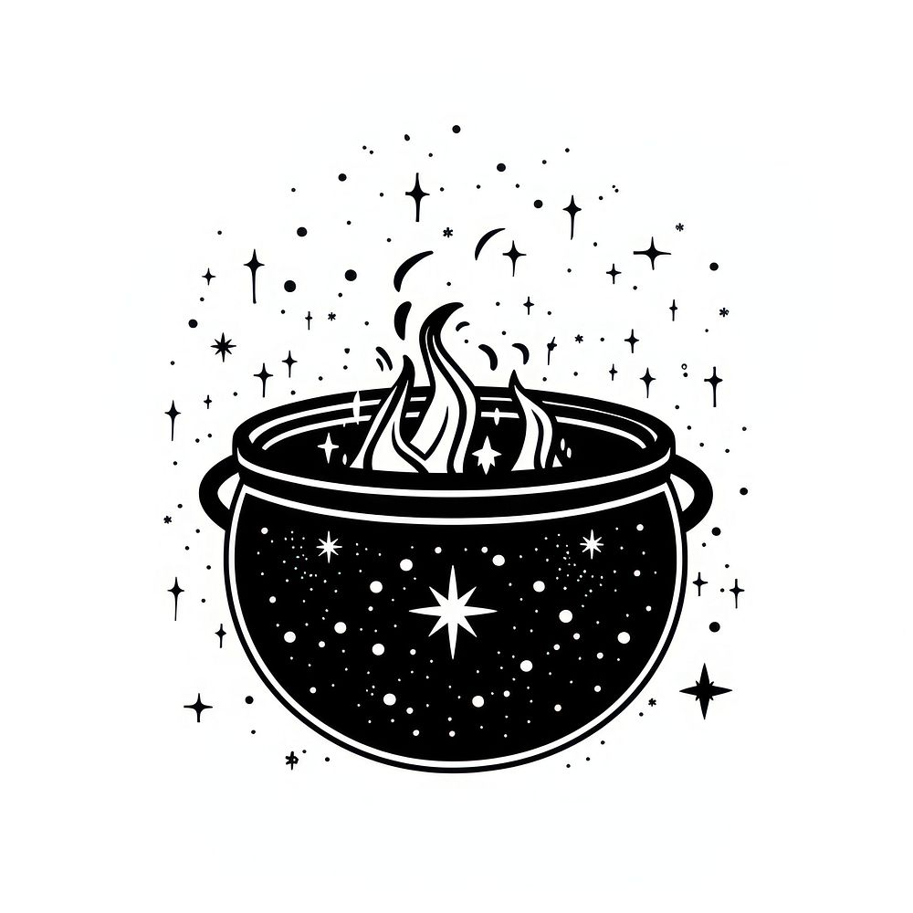 Surreal aesthetic Cauldron logo stencil bowl fire.