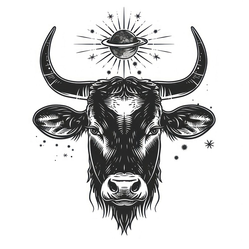 Surreal aesthetic Cow head logo livestock wildlife longhorn.