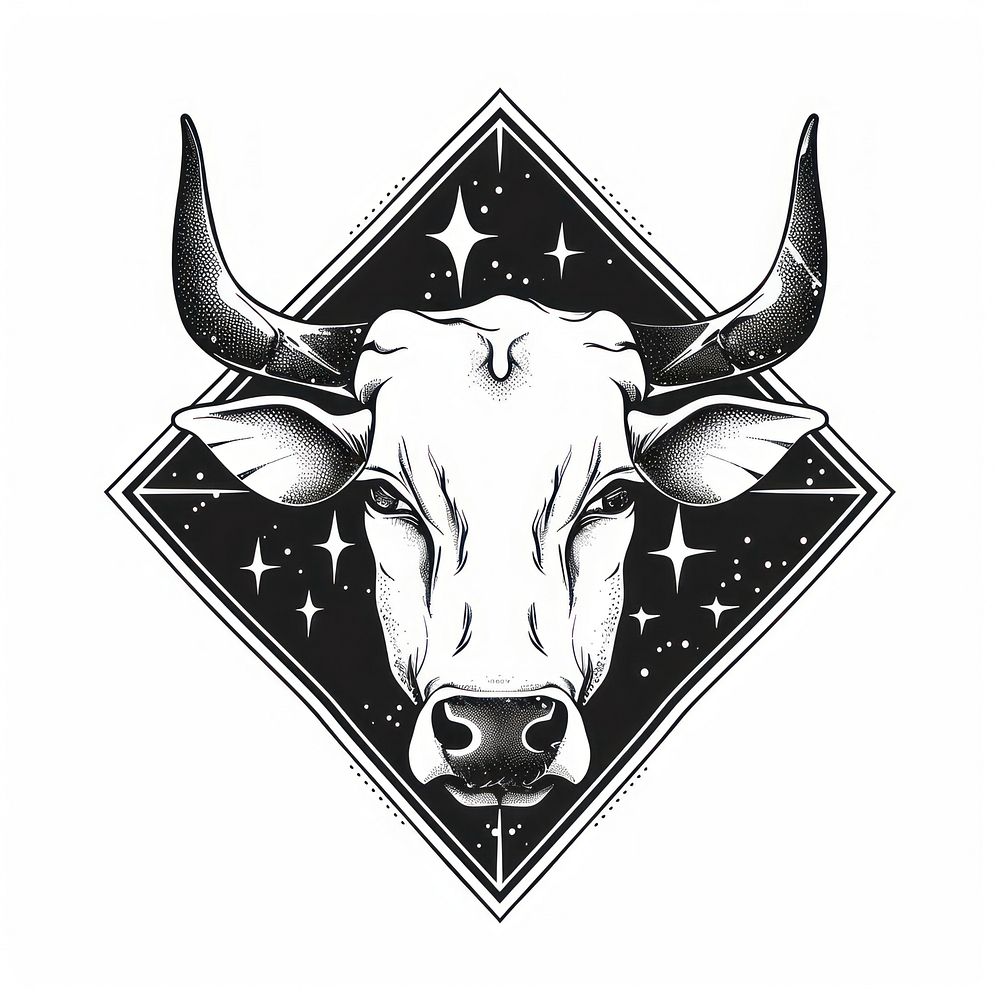 Surreal aesthetic Cow head logo livestock animal mammal.