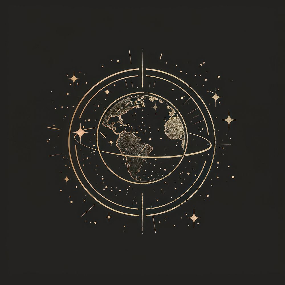 Surreal aesthetic Earth logo blackboard astronomy universe.