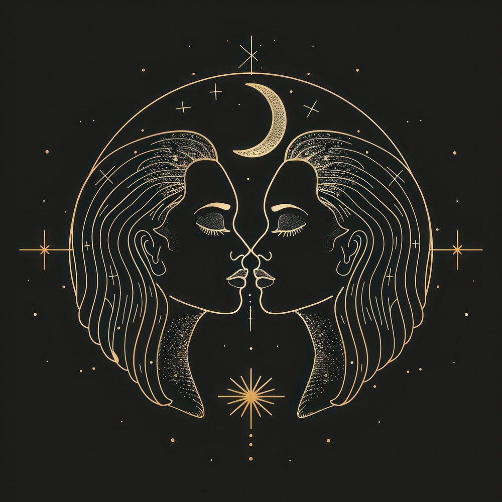 Gemini zodiac logo art blackboard emblem.