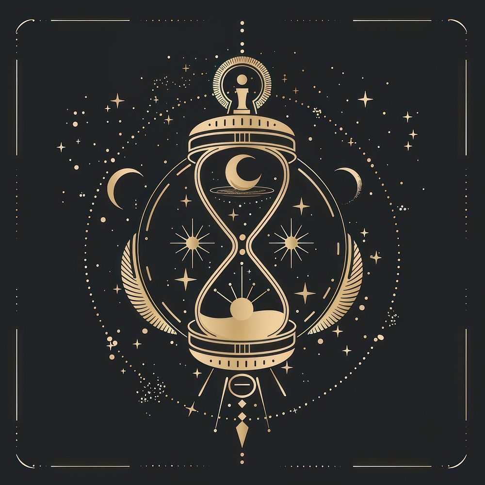 Surreal aesthetic hourglass logo blackboard emblem symbol.