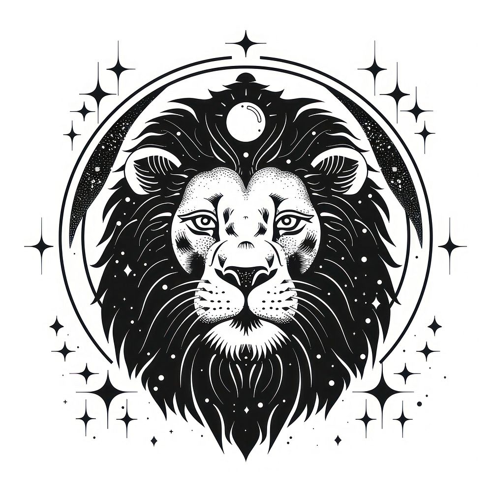 Surreal aesthetic Lion logo art illustrated stencil.