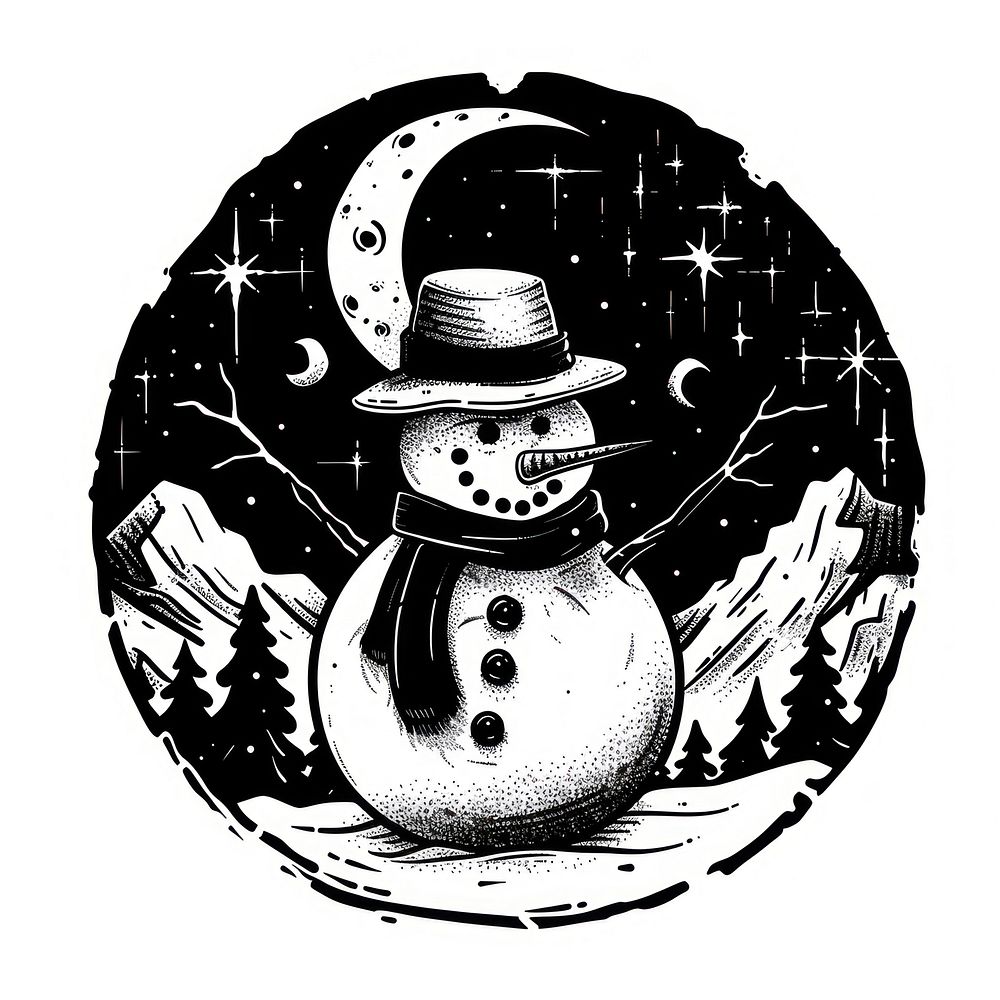 Snowman logo art illustrated outdoors.