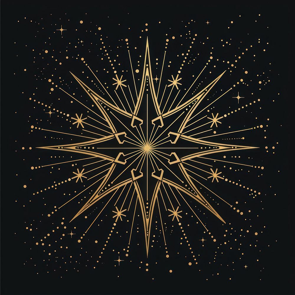 Surreal aesthetic Star logo chandelier fireworks outdoors.