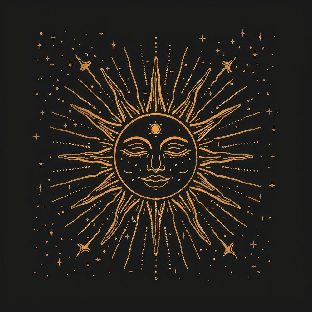 Surreal aesthetic sun logo art blackboard fireworks.