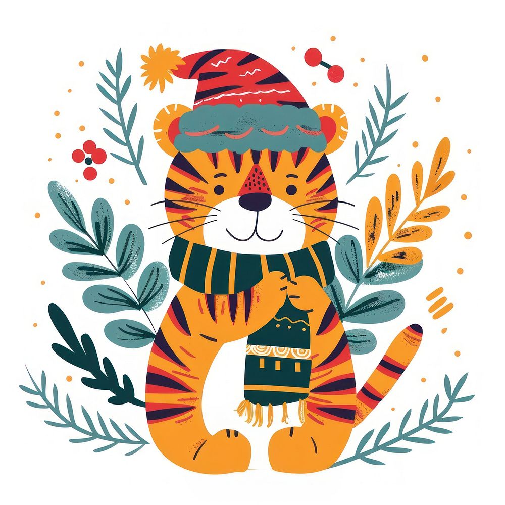 Tiger Christmas in funky art illustrated graphics.