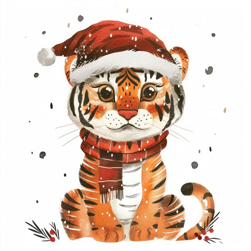 Tiger Christmas in funky art outdoors snowman.