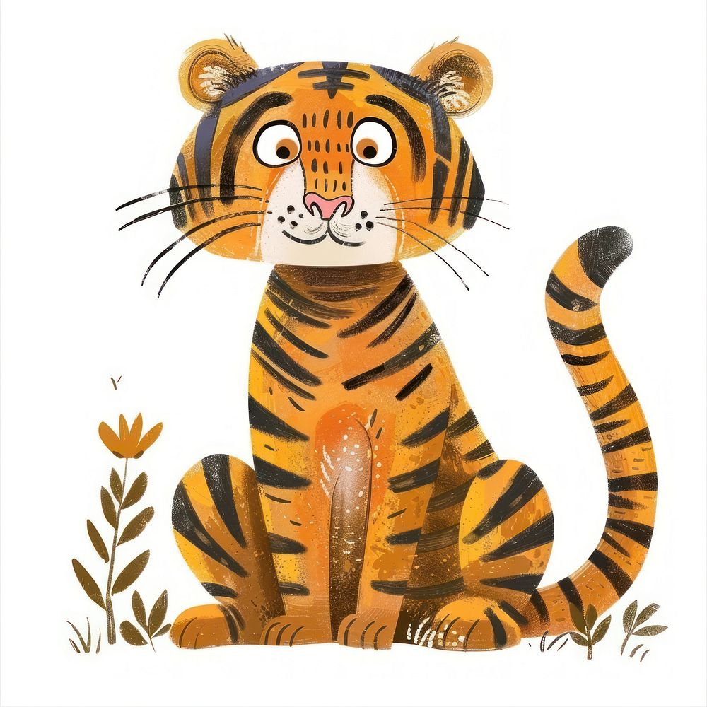 Tiger in childish cartoon boho naive funky wildlife animal mammal.