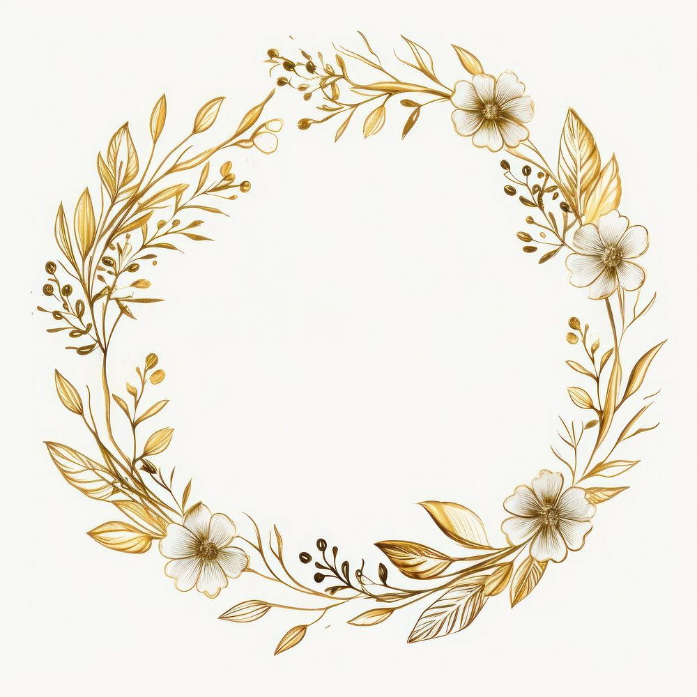 Metallic gold Ink flower frame porcelain graphics pattern.