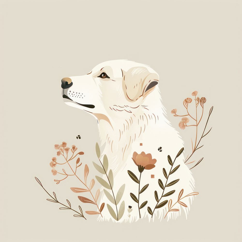 Boho aesthetic dog logo art illustrated painting.