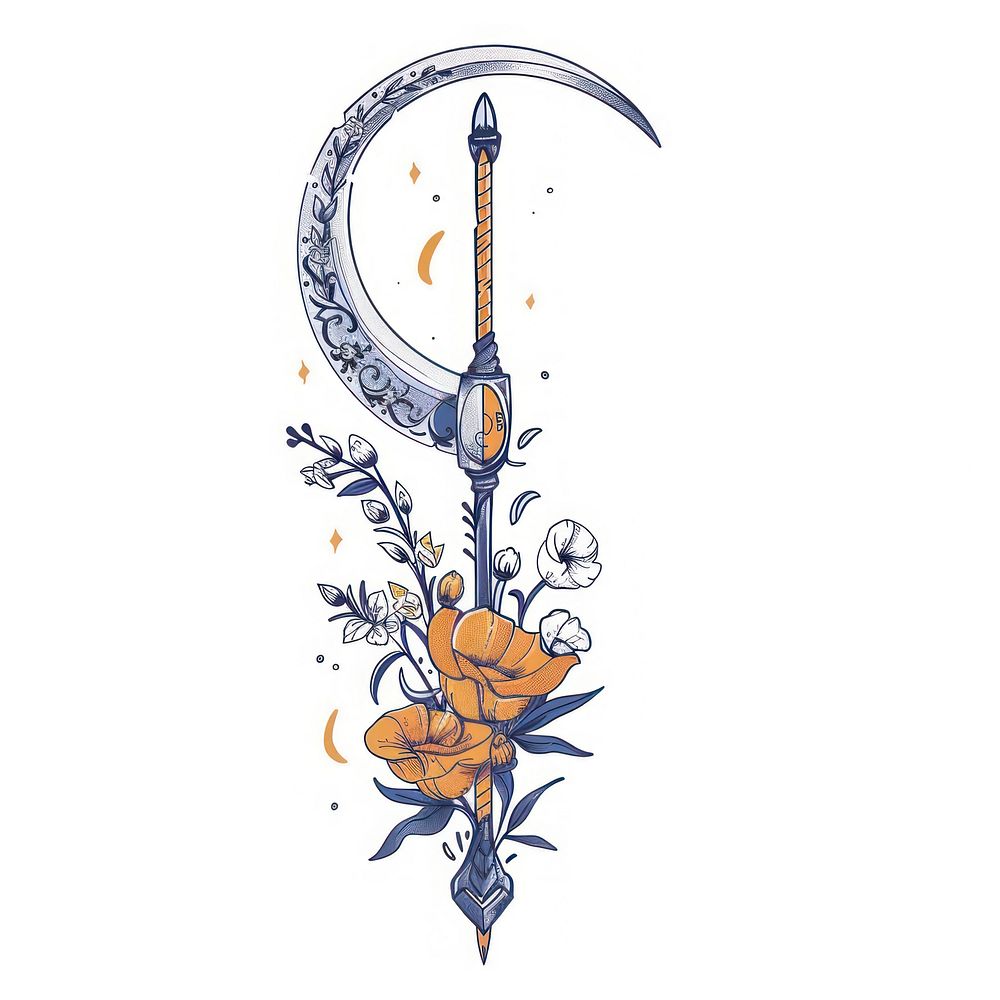 Boho aesthetic scythe logo weapon art electronics.