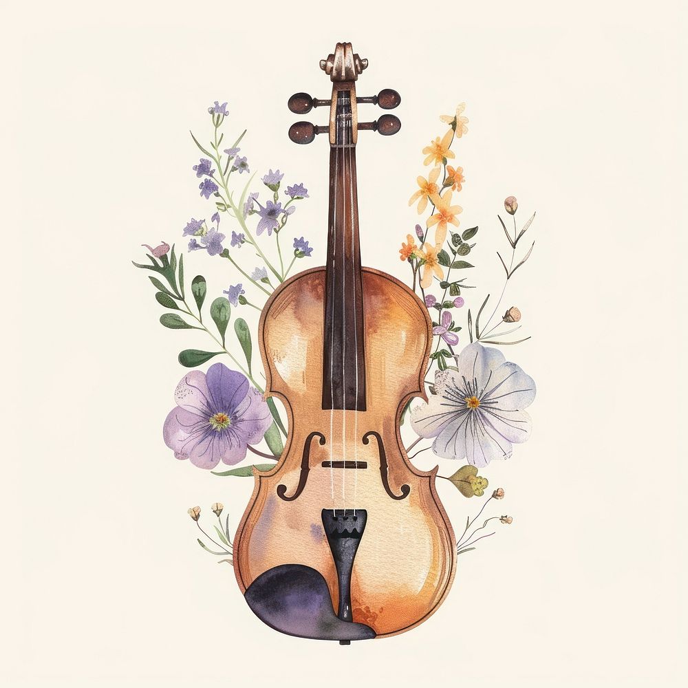 Boho aesthetic viola logo violin fiddle musical instrument.