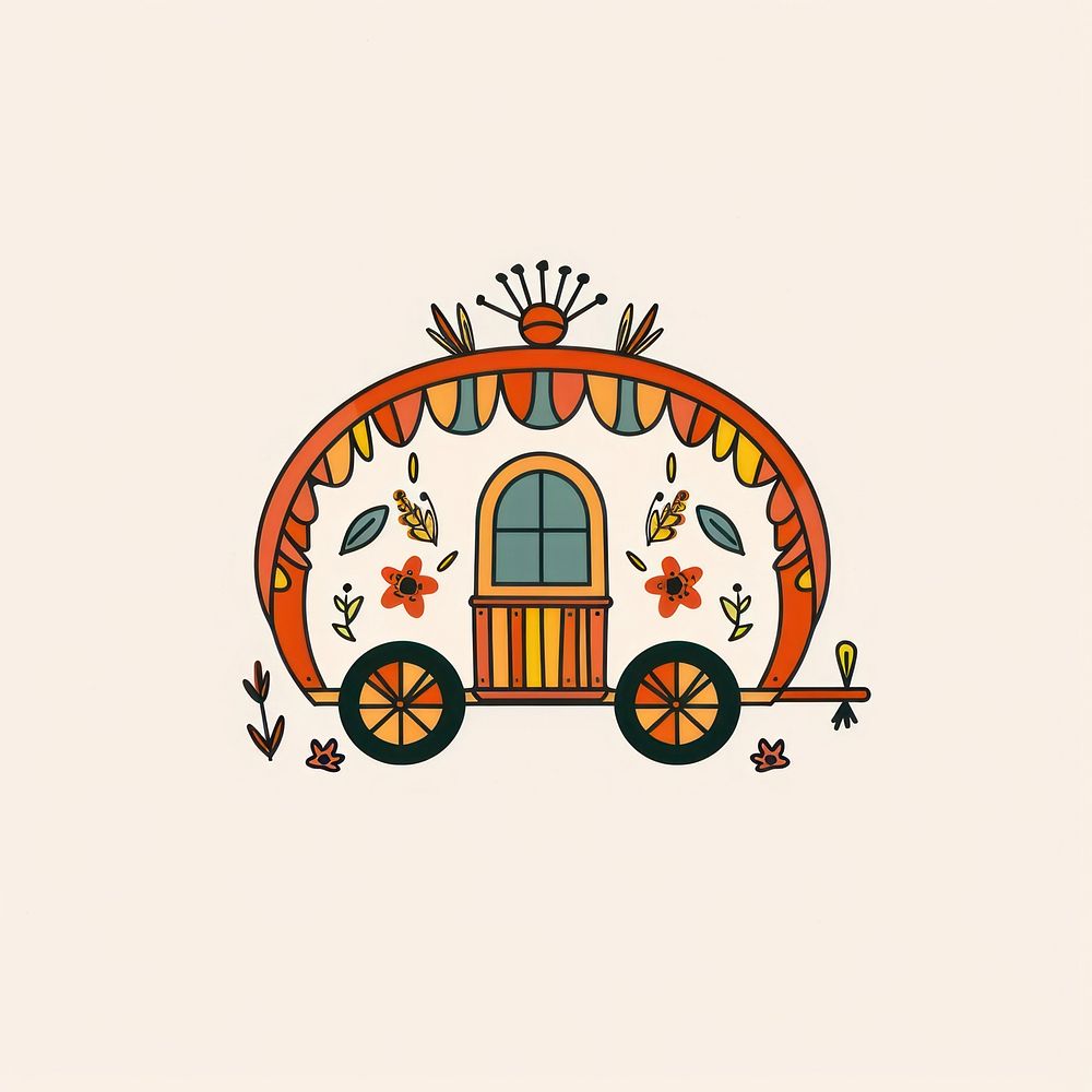 Boho aesthetic wagon logo art transportation illustrated.