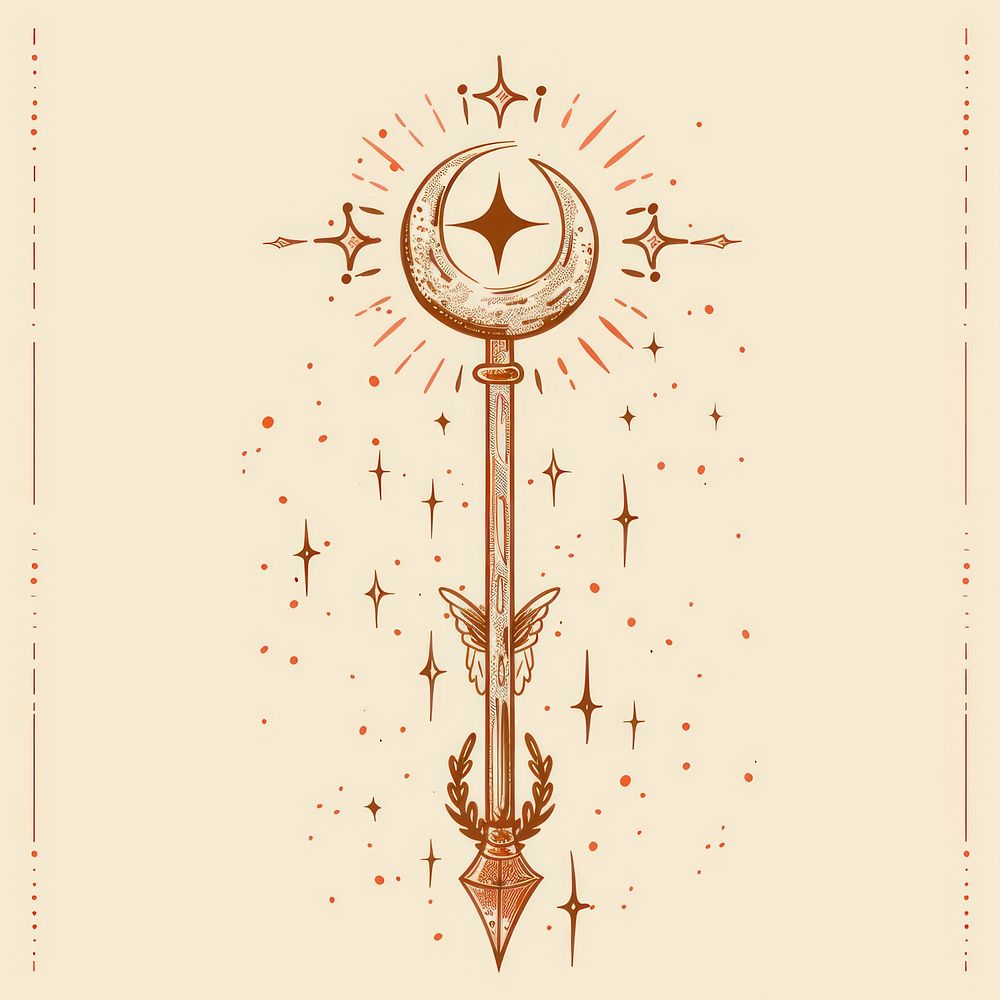 Boho aesthetic wand logo weaponry trident symbol.