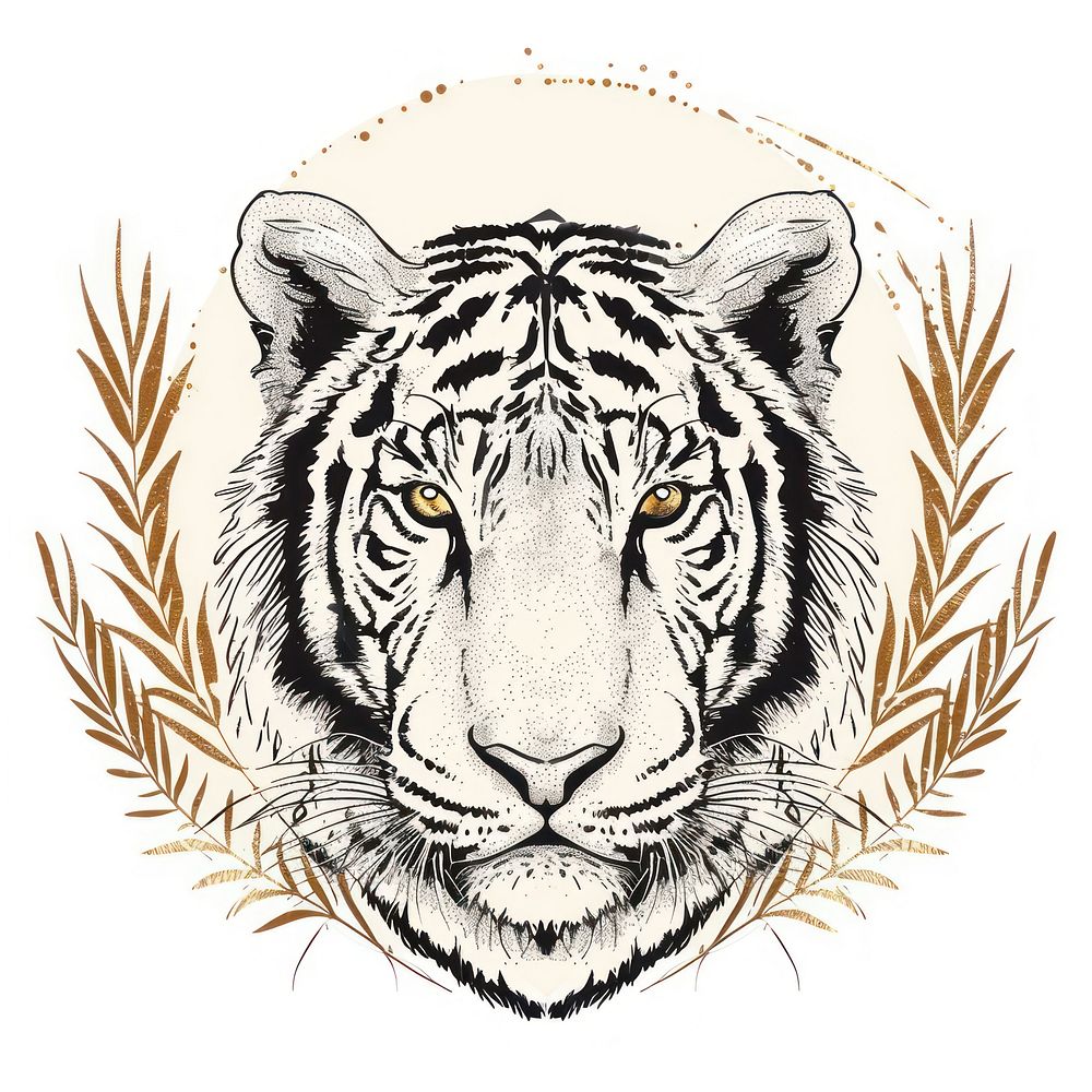 Boho aesthetic white tiger logo art illustrated wildlife.