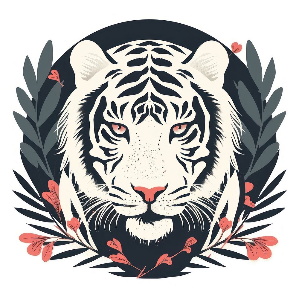 Boho aesthetic white tiger logo wildlife animal mammal.