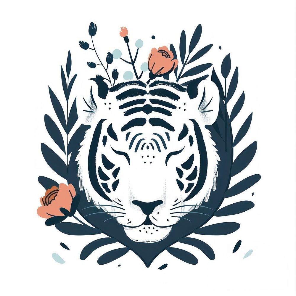 Boho aesthetic white tiger logo wildlife stencil animal.