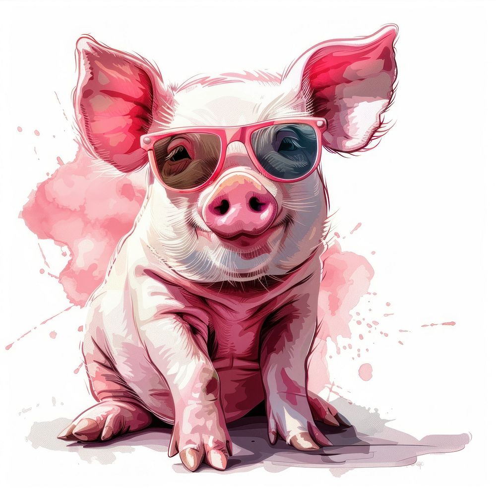 Pig in funky accessories accessory glasses.