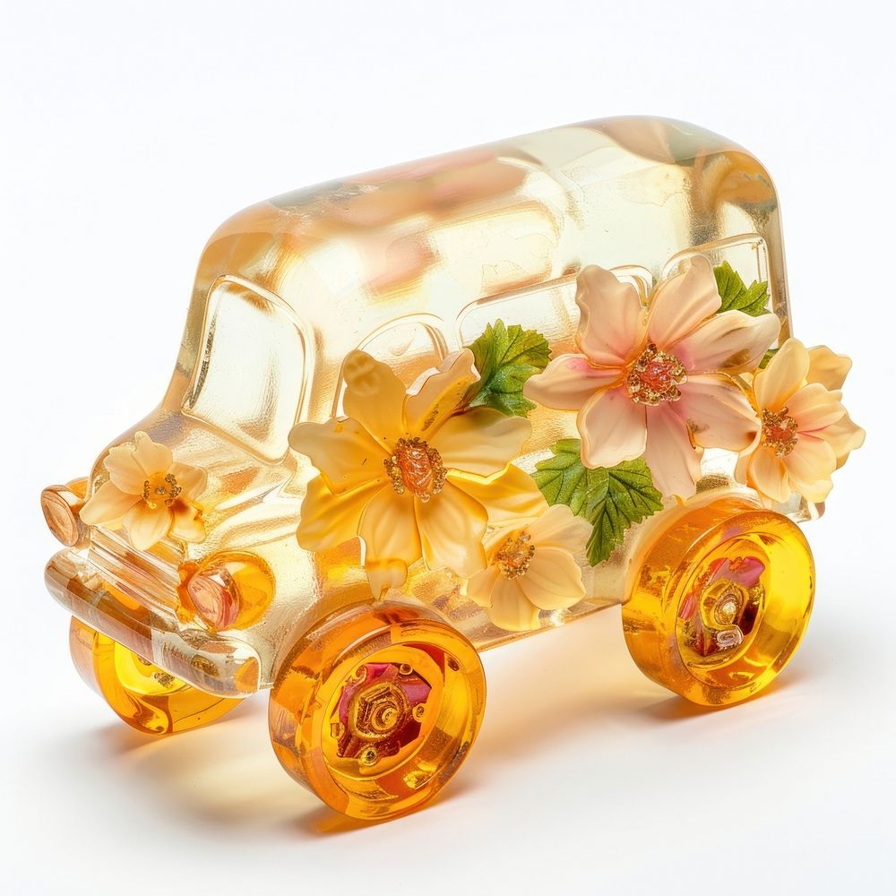 Flower resin wagon shaped cosmetics treasure perfume.
