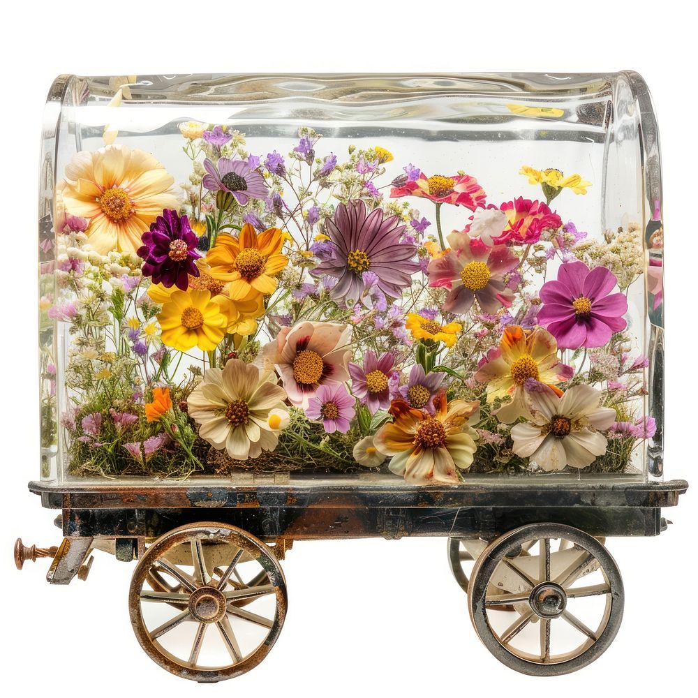 Flower resin wagon shaped transportation asteraceae blossom.