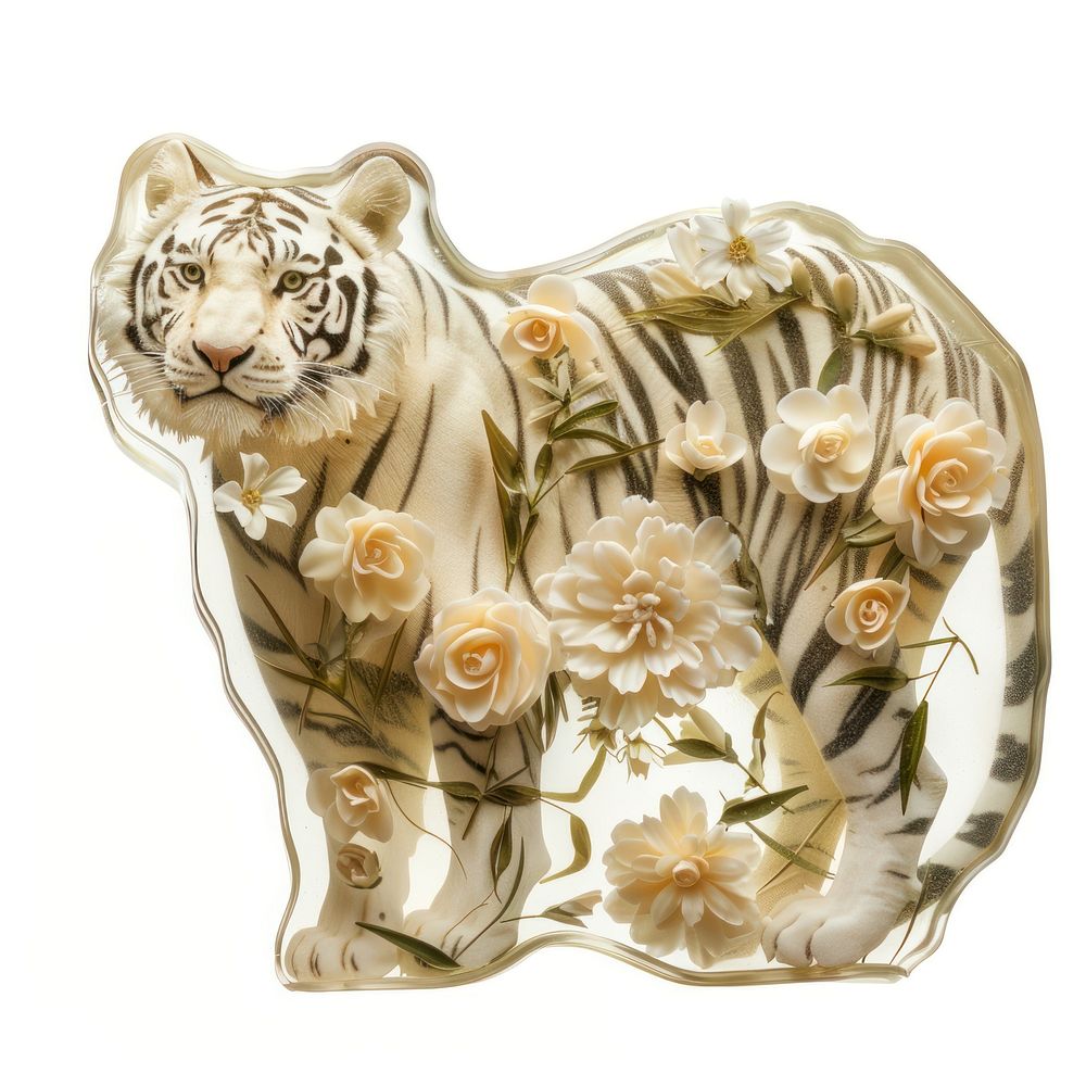 Flower resin white tiger shaped art accessories porcelain.