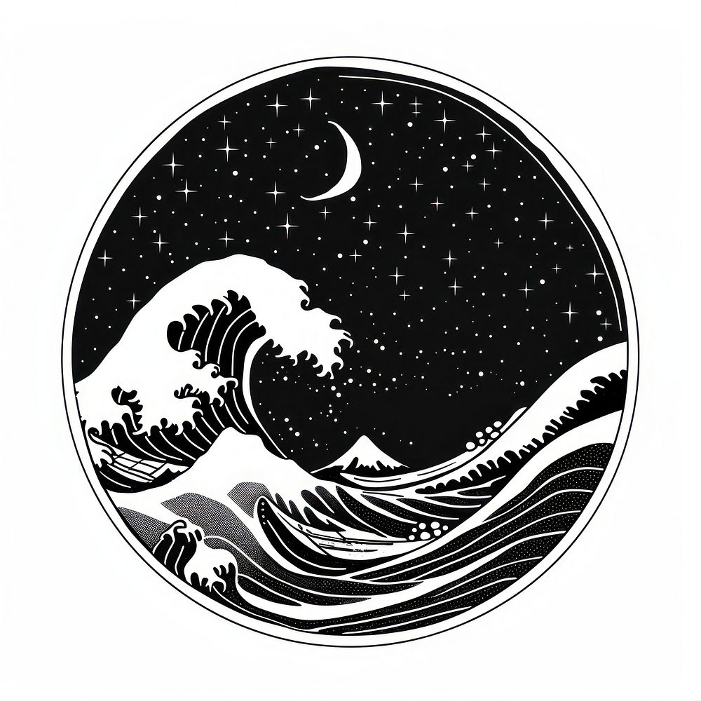 Surreal aesthetic wave logo sticker emblem symbol.