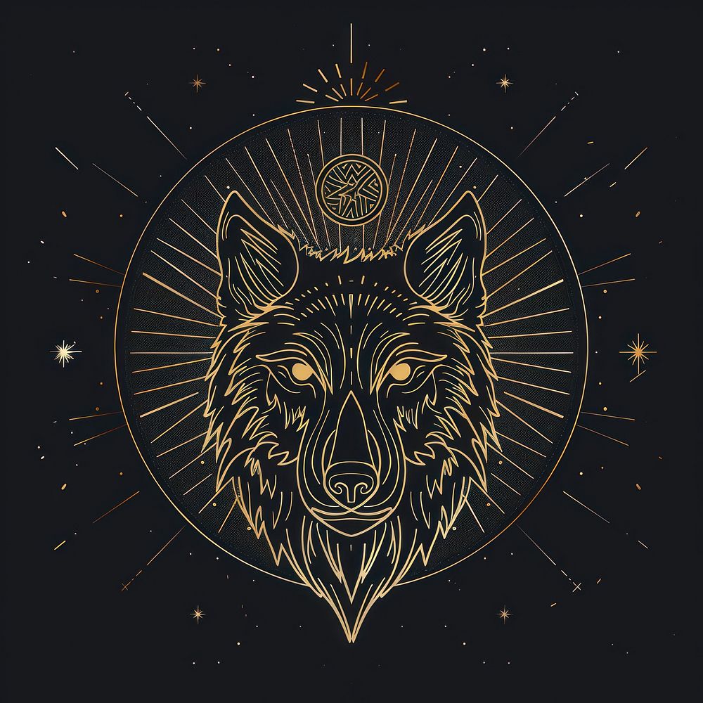 Surreal aesthetic wolf logo blackboard wildlife emblem.