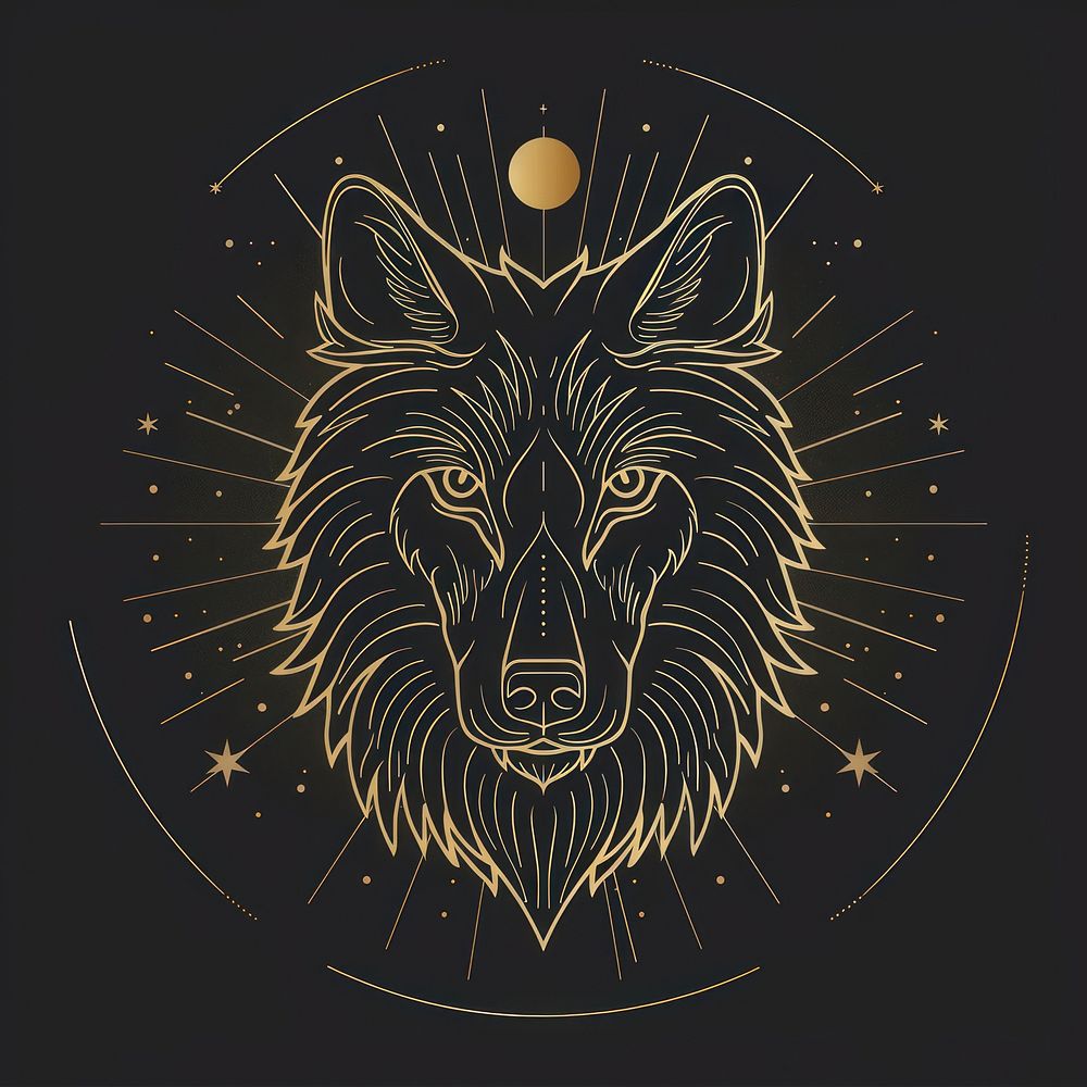 Surreal aesthetic wolf logo chandelier astronomy outdoors.