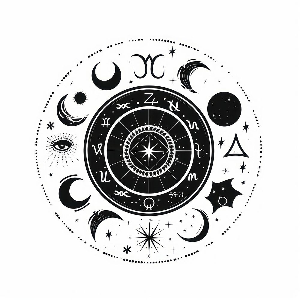 Surreal aesthetic zodiac logo art graphics pattern.