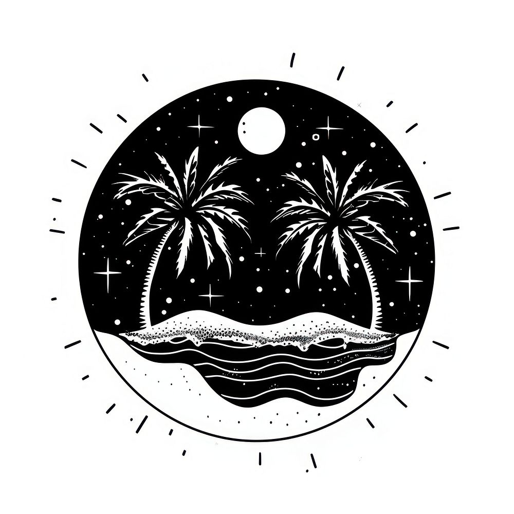 Surreal aesthetic beach logo art illustrated stencil.