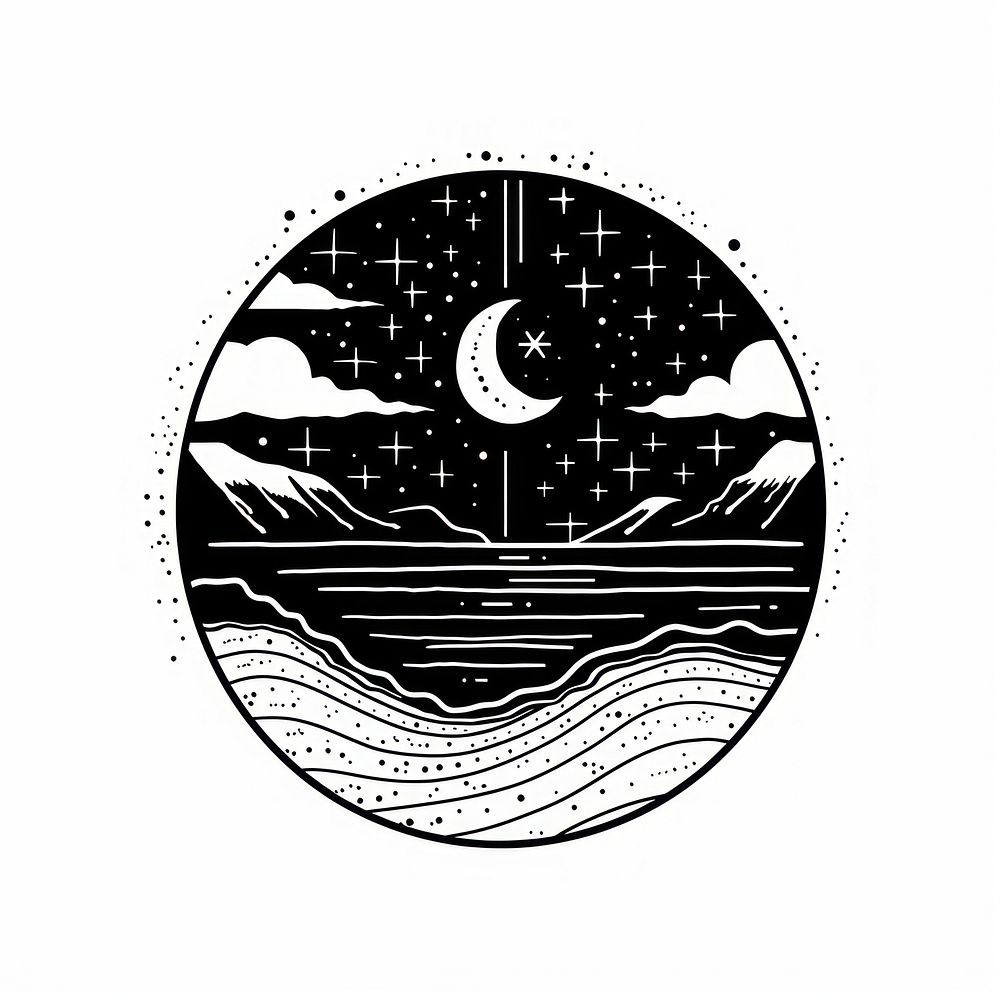 Surreal aesthetic beach logo art symbol disk.