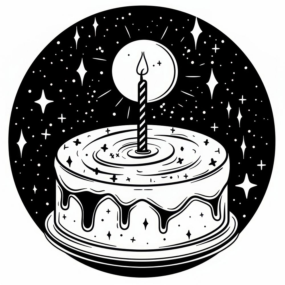 Surreal aesthetic birthday cake logo art dessert candle.