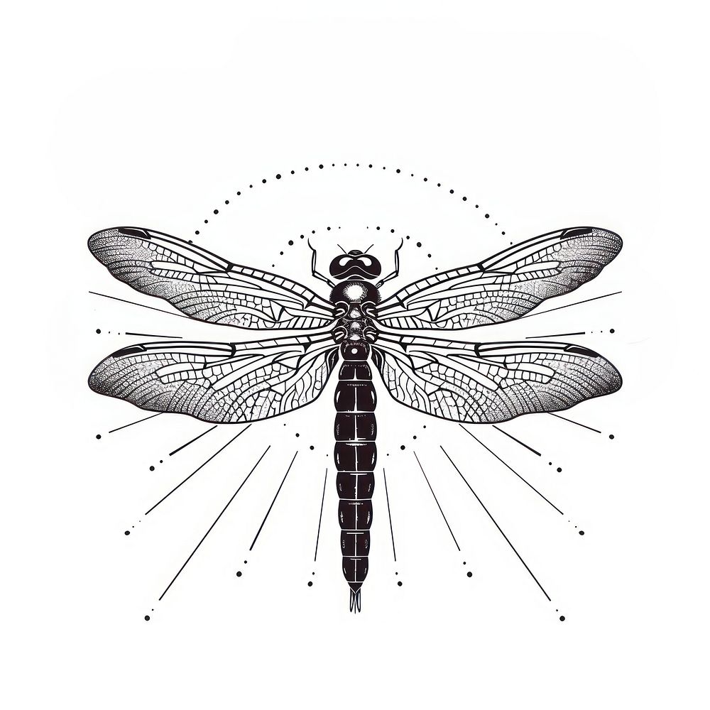 Surreal aesthetic dragonfly logo invertebrate anisoptera animal.