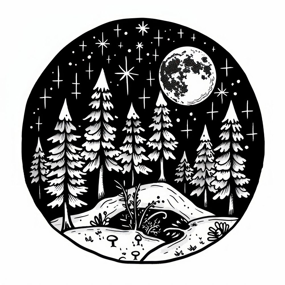 Surreal aesthetic forest logo art christmas festival.