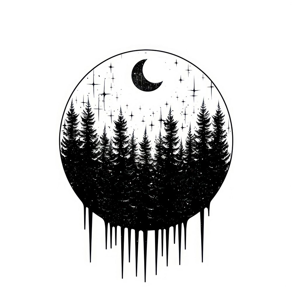 Surreal aesthetic forest logo silhouette art illustrated.