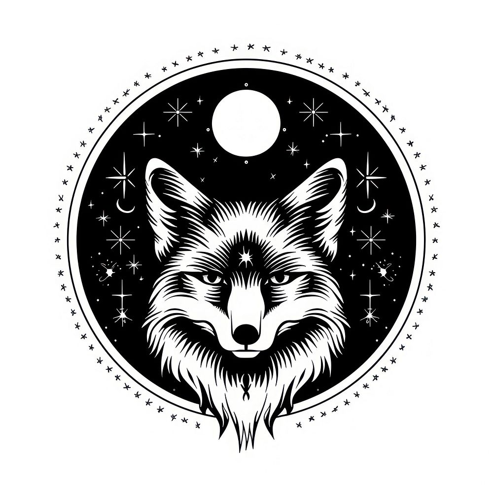 Surreal aesthetic fox logo blackboard wildlife symbol.