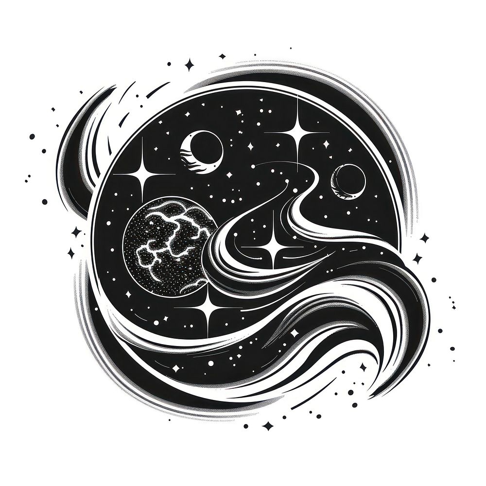 Surreal aesthetic galaxy logo art illustrated appliance.