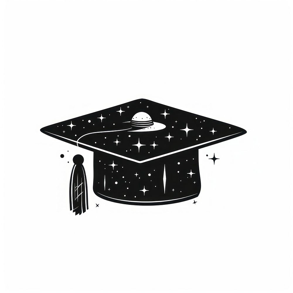 Surreal aesthetic graduation hat logo art illustrated drawing.