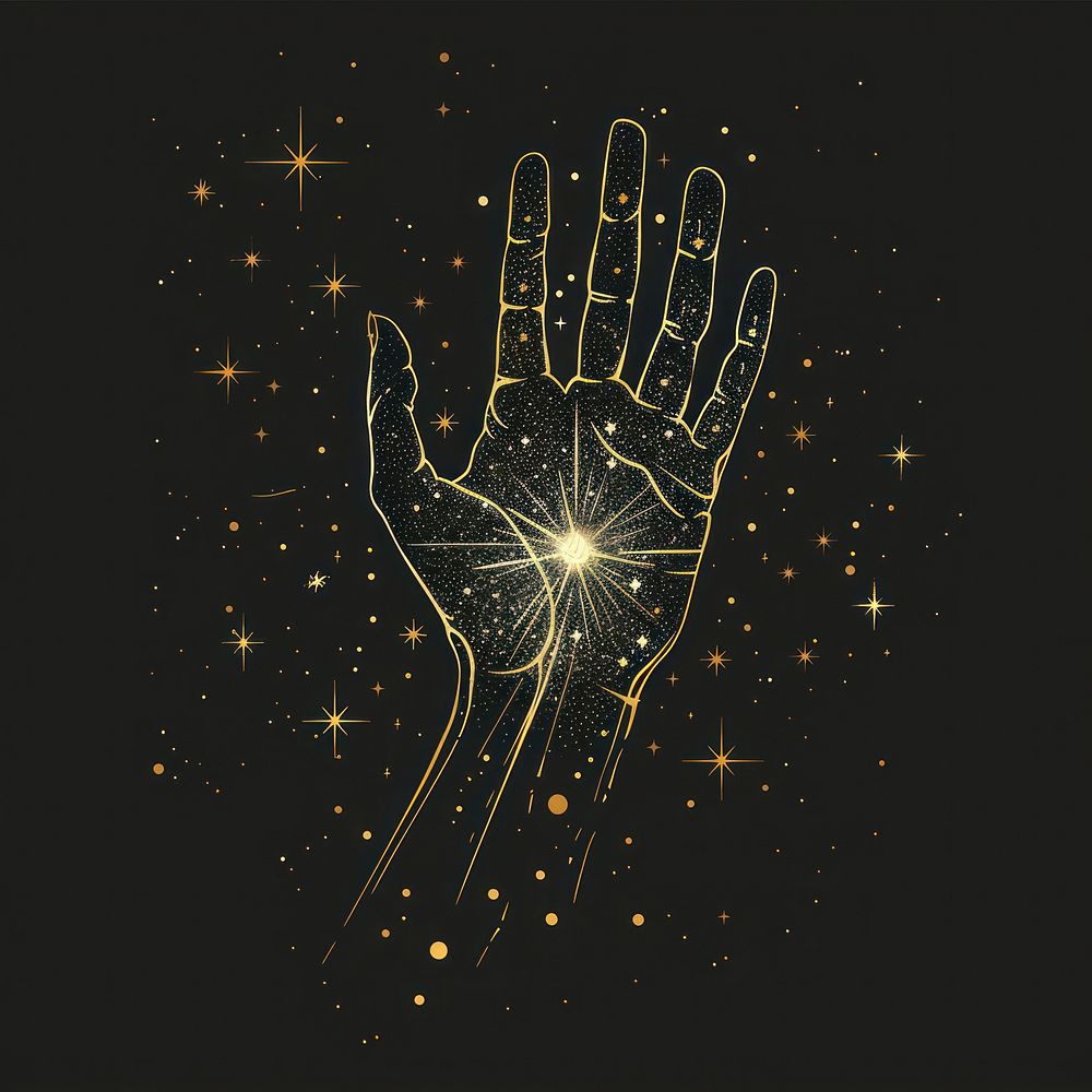 Surreal aesthetic hand logo chandelier blackboard fireworks.