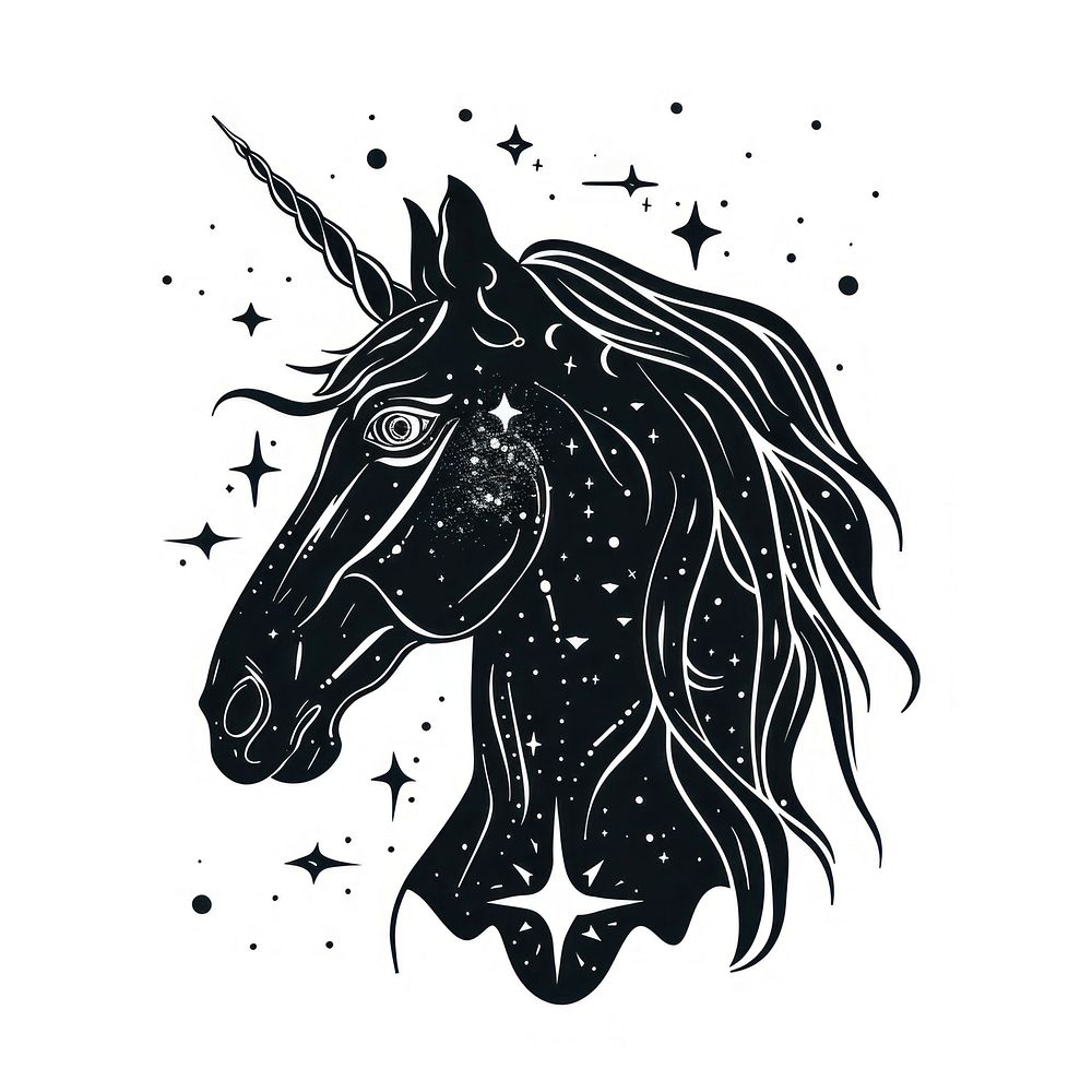 Surreal aesthetic horse logo art illustrated stencil.